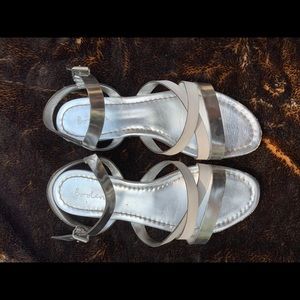Boden Silver and White Leather Sandals